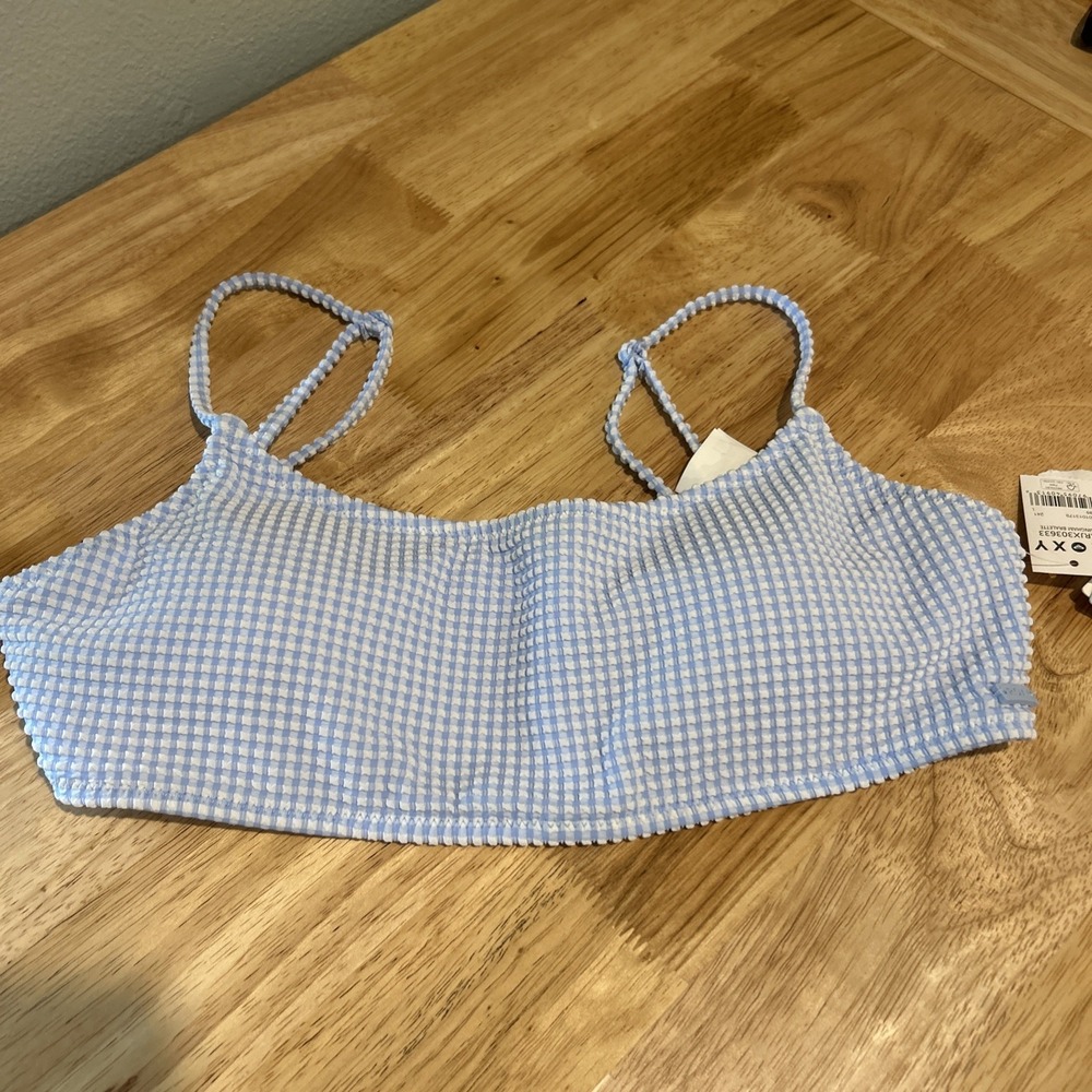 ROXY Gingham Bralette Bikini Top Womens Large Blue White ARJX303633 NWT